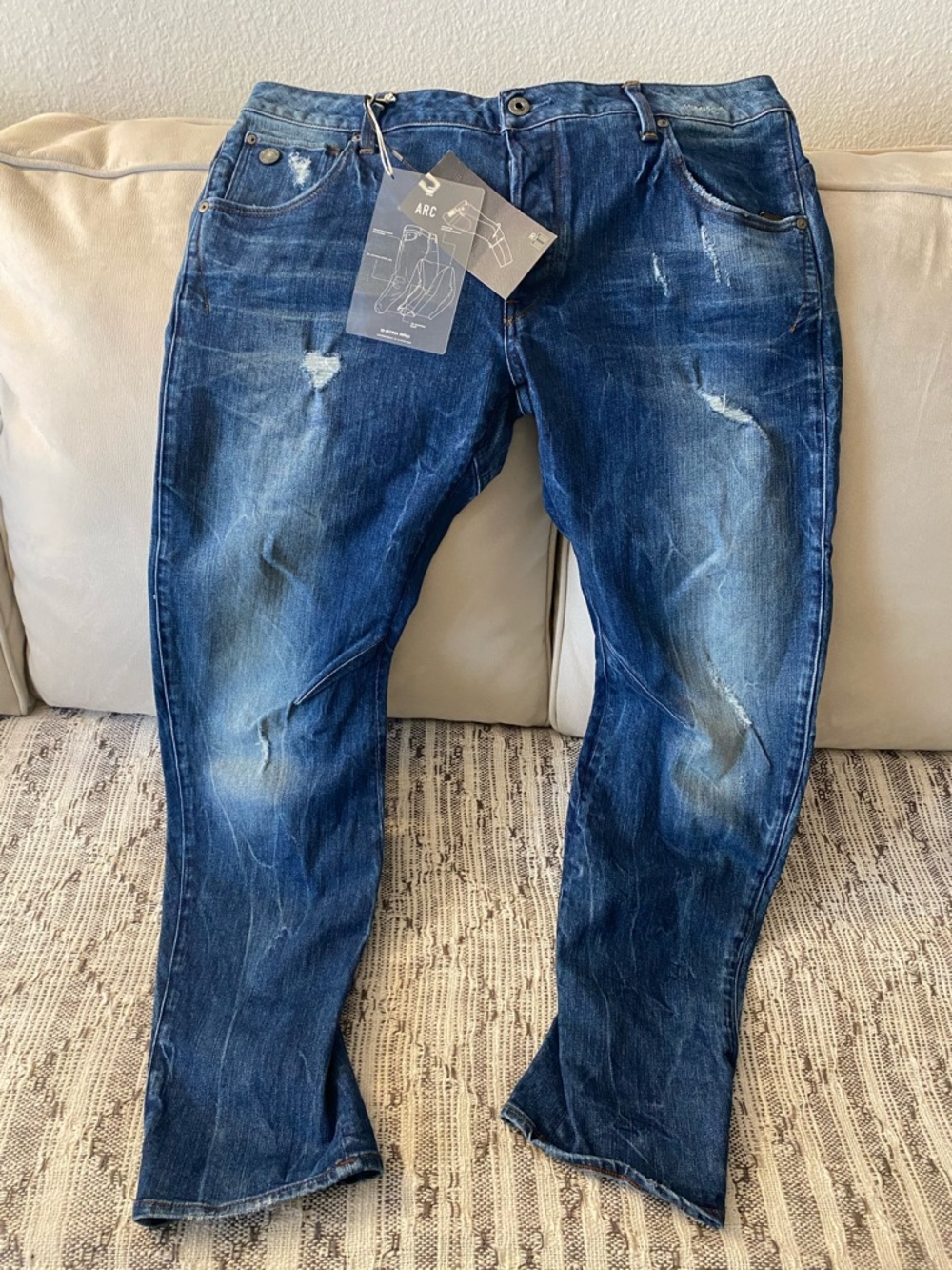 New Men’s G-Star Raw Arc 3D Slim Jeans Aged Destroyed 34 x 30
